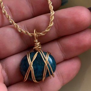 wrapped blue apatite necklace